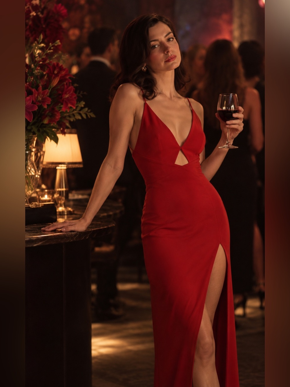 Ieena Mac Duggal Red Thin Strap Cutout V-Neck High Slit Gown Dress 27434 NEW 6